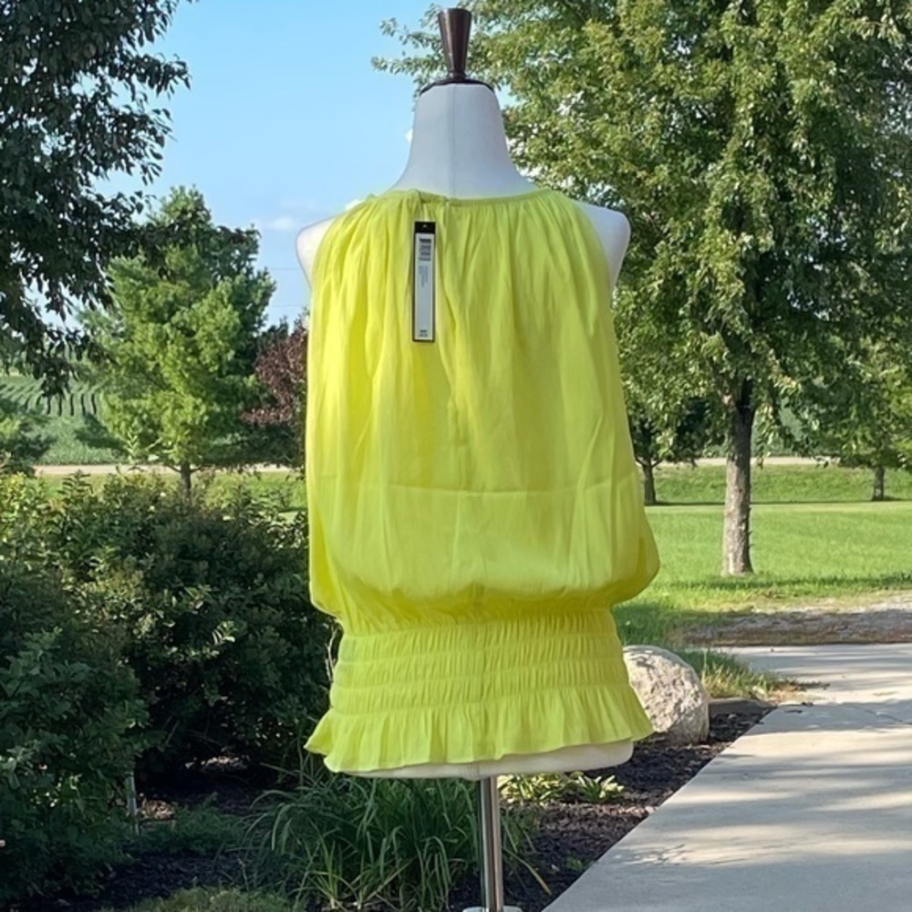 Catherine Malandrino Yellow Smocked Waist Blouson Sleeveless Blouse - Picture 2 of 7